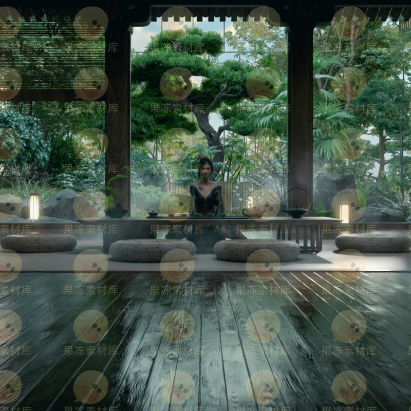 C4D Oc Shot16_Tea Ceremony Conversation Chinese Style Japanese Style Courtyard Chinese Style