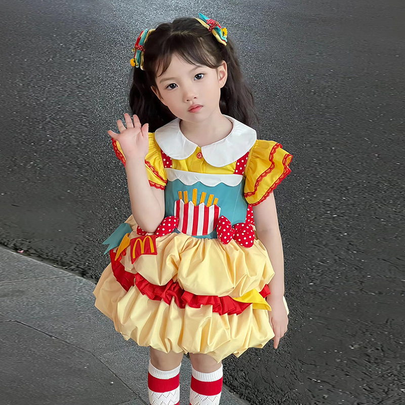 Girls' French Fries and Burger Lolita Dress Children's Cosplay Costume Autumn Baby Girl Performance Outfit Dopamine Birthday Set Girls' French Fries and Burger Lolita Dress Children's Cosplay Costume Autumn Baby Girl Performance Outfit Dopamine Birthday Set