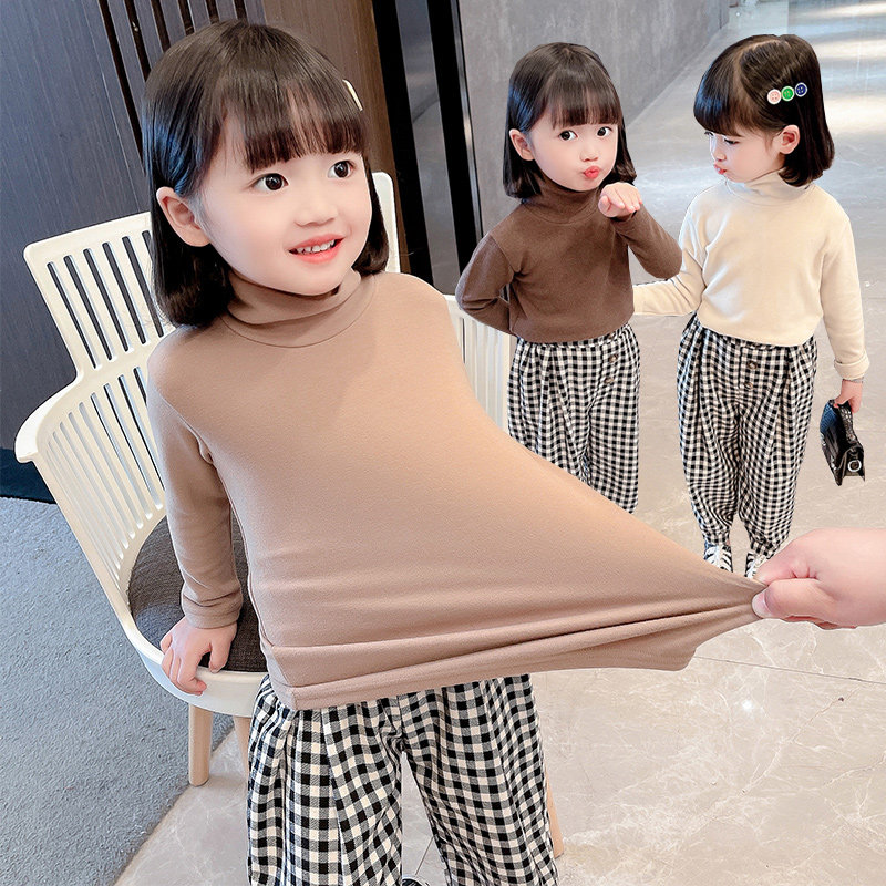 Girl High Collar Bottom Shirt Baby Autumn Winter Delsuede Thickened Blouse Children Warm Autumn Clothes T-shirt Women's Palate Undercoat