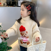 Girl High Collar Sweater Winter Children Thicken Cute Red Outer Threading Clothes Baby Mesh Red Fried Street Inner Hitch