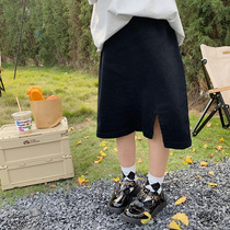 Girl Skirt Spring Summer New Child Foreign Air Black Half Body Dress Baby Girl 100 hitch forked A-shaped short dress