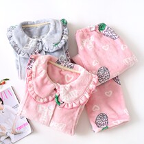 Autumn and winter New flannel breastfeeding moon clothing thick coral fleece postpartum feeding Home clothing pregnant women pajamas set
