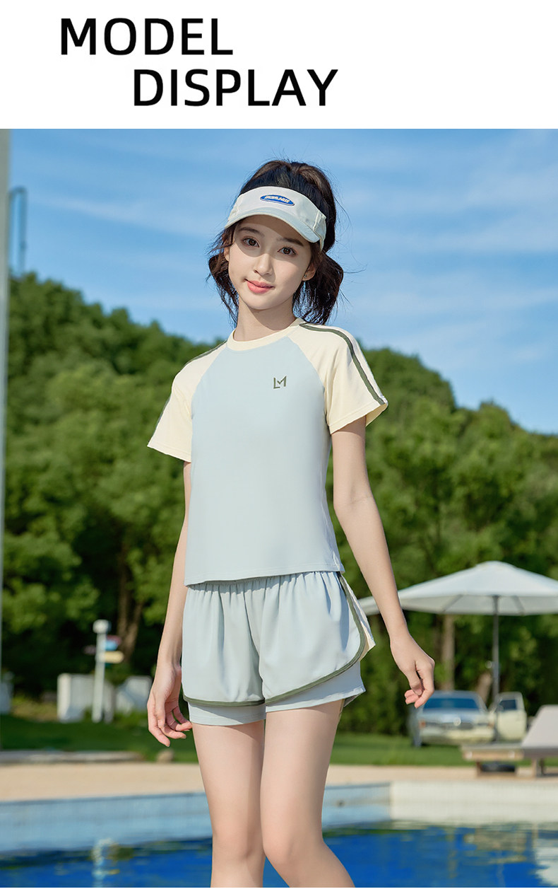 女童泳衣2026新款夏季初中生女孩带胸垫泳装速干中大童分体游泳衣 — 31