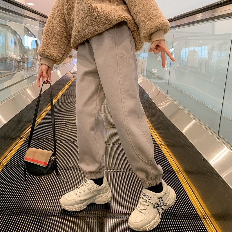 Girls pants autumn and winter outside wear 2021 new foreign style winter casual trousers in the big boy plus plus puffed thick sweatpants