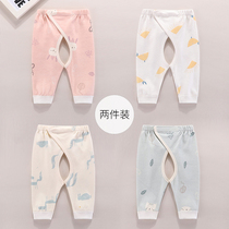 Newborn Baby Pants Press Buckle Spring Autumn Open Crotch First Birth Magic Paste Pure Cotton Open Gear Pants Summer Thin baby autumn pants