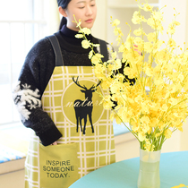 Nordic elk matcha color cotton and linen work apron fabric home kitchen baking apron waterproof cooking blouse