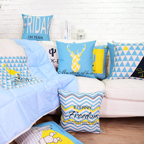 Nordic geometric cotton and linen pillow quilt car three-in-one lunch break blanket cushion multi-functional sofa air conditioner quilt double-sided