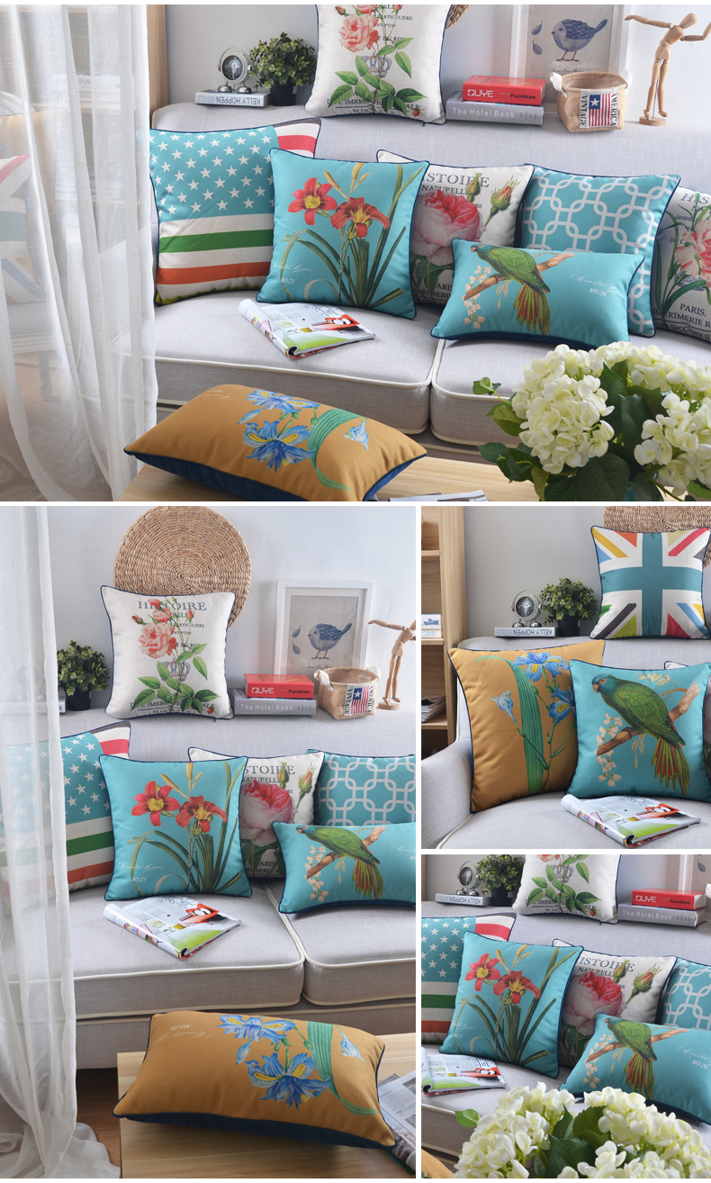 Mục vụ người Mỹ bốn mùa sofa gối bông và vải lanh dày hoa và chim đệm mô hình phòng với gối văn phòng gối thắt lưng - Trở lại đệm / Bolsters gối dựa lưng