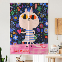 Can be customized colorful childrens room bedroom door curtain curtain curtain porch thick cotton linen decorative curtain to send pole