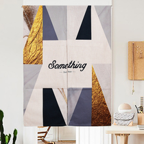 Nordic simple cotton and linen art door curtain Nordic geometric partition curtain Living room kitchen entrance hanging curtain windproof cloth curtain