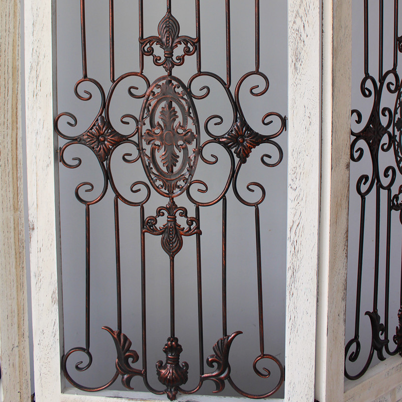 Vintage rèn sắt màn hình openwork phân vùng Trang trí nước Mỹ Phong cách châu Âu Phòng khách hiên nhà hàng màn hình gấp cũ - Màn hình / Cửa sổ vach ngan go