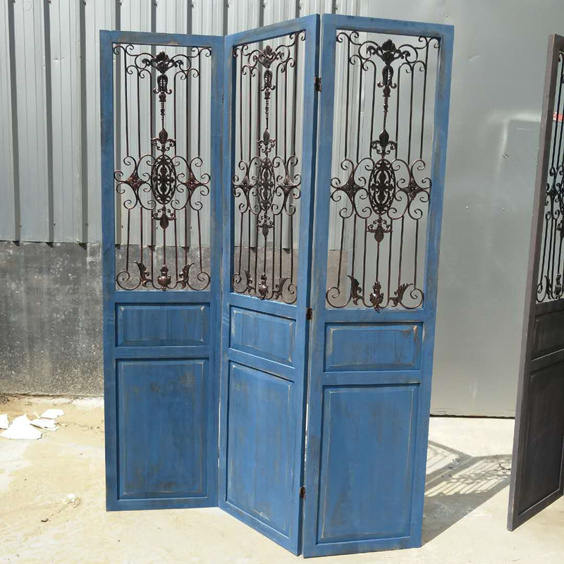 Vintage rèn sắt màn hình openwork phân vùng Trang trí nước Mỹ Phong cách châu Âu Phòng khách hiên nhà hàng màn hình gấp cũ - Màn hình / Cửa sổ vach ngan go