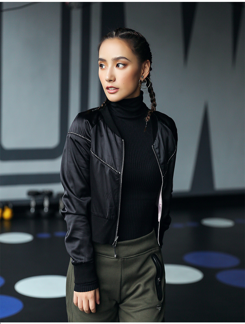 Runaway Loli Sports Jacket Phụ nữ hai mặt Zipper ấm Áo khoác mùa thu ngắn thêu thường hàng đầu áo khoác gió lining