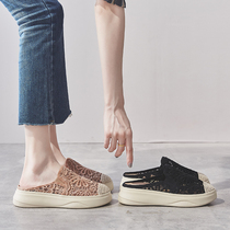  Baotou half slippers womens summer wear fashion 2020 new thick-soled muffin fisherman shoes lazy fashion hole cool drag