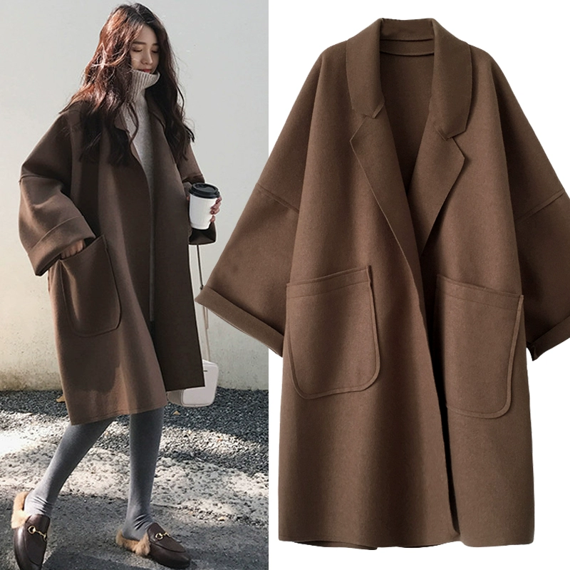 Áo khoác len dài tay cho nữ size rộng, áo len mùa thu đông dài phong cách Hàn Quốc phổ biến áo len dài cổ tích - Trung bình và dài Coat