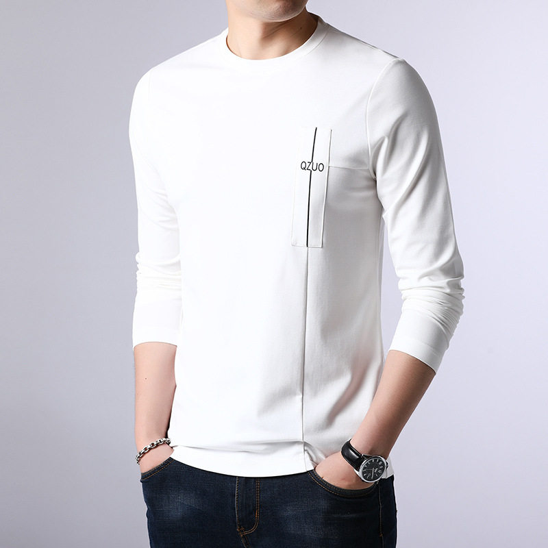 Mulberry silk round neck thick cotton T man 2020 spring autumn season new trend Korean version pure cotton men's long sleeve T-shirt slats bottom