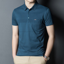 Middle-aged high-end short sleeve T-shirt male summer turning collar with pocket loose casual dad Bottling Boomer Men Polo Shirt