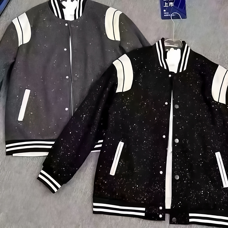 Sparkling Patchwork Baseball Jacket with Rhinestones, Star-Studded Baseball Jacket, Star-Studded Jacket for Men and Women