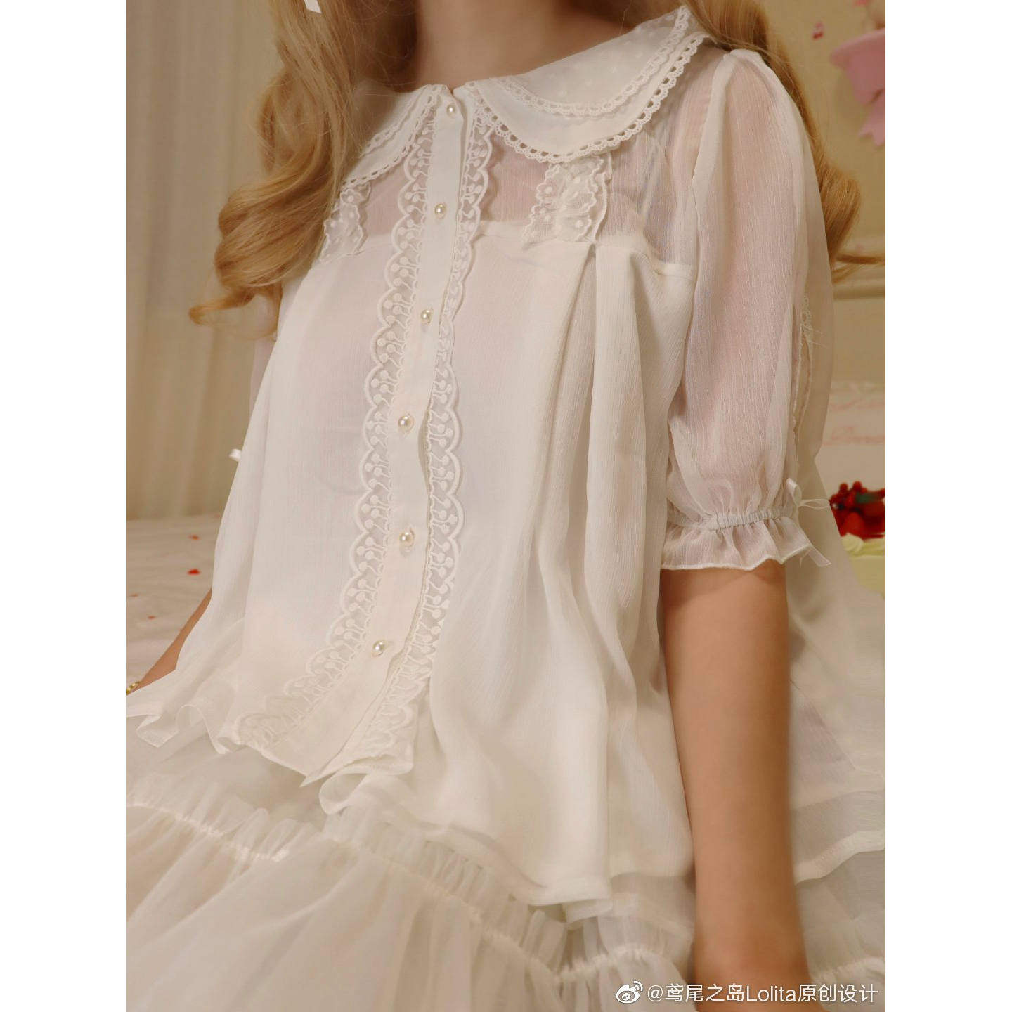 Little cookie Inner lap Lemon candy original lolita Lolita shirt Round neck Lace Versatile Short sleeve Inner lap goods in stock