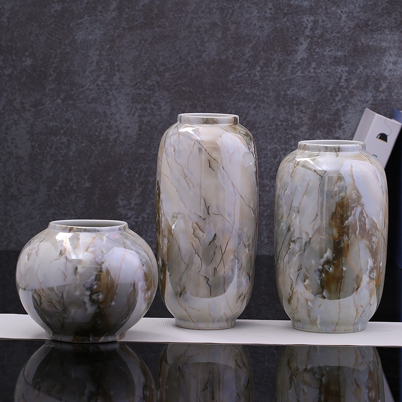 Marbled Ceramic Vase, Chinese Style Home Soft Decoration, Entrance Hall Crafts, Retro Light Luxury Ceramic Ornaments