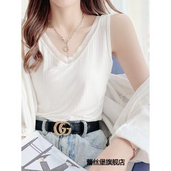 ເສື້ອ V-neck lace trim modal women's wide shoulder suspender slim fit sleeveless top suspender elastic bottoming shirt