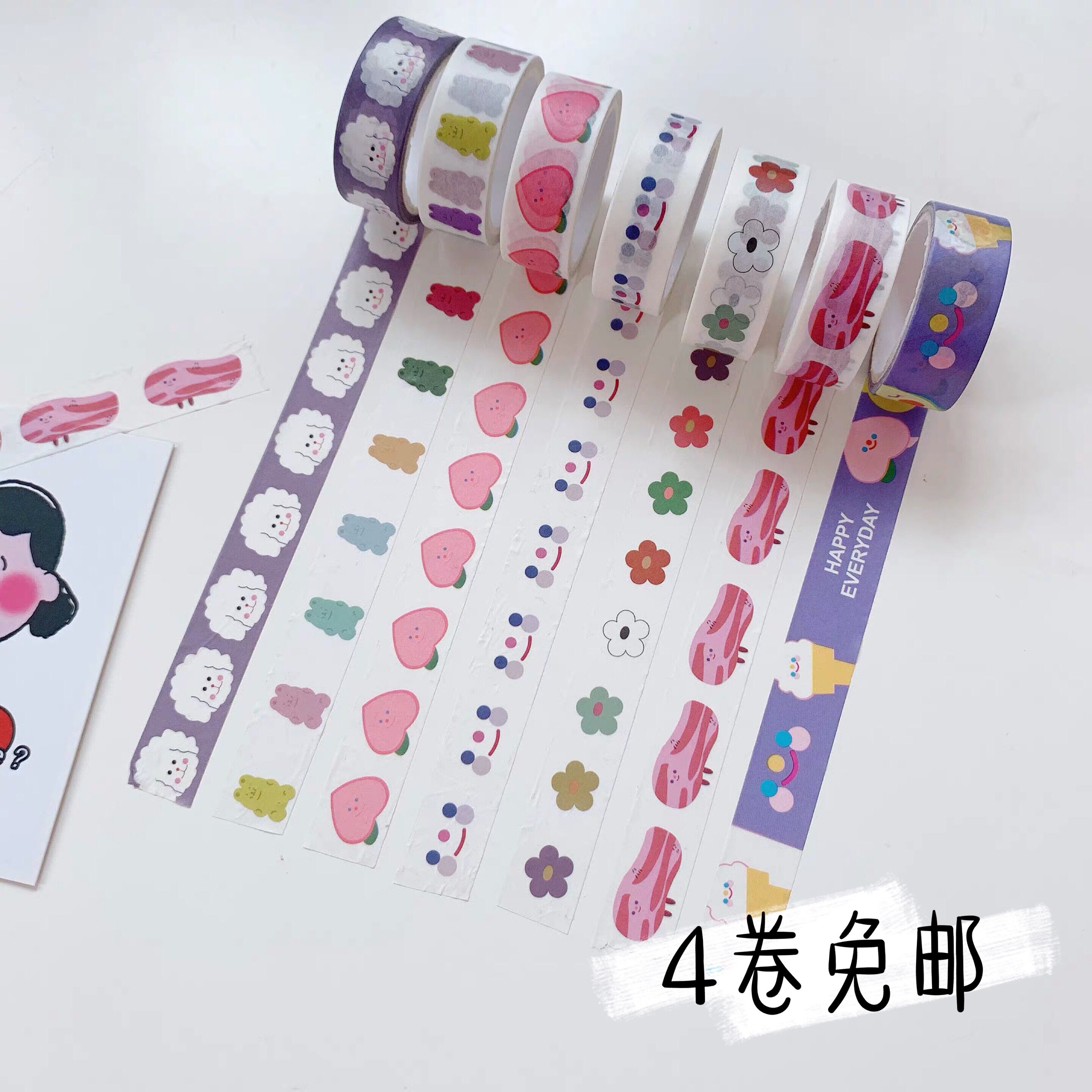 Girl heart screening room Korea ins Cute smiley tape Student cartoon hand account DIY decorative stickers and paper