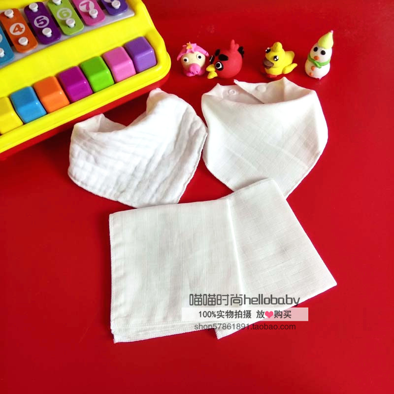 Pure white baby gauze saliva towel cotton triangle scarf bib square towel handkerchief handkerchief handkerchief no fluorescent agent