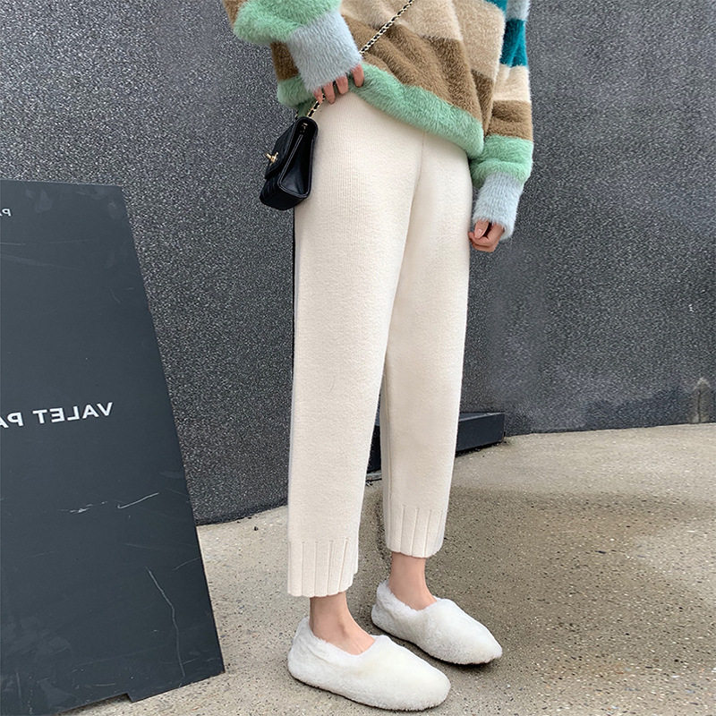 Pregnant women's pants autumn outerwear knitted nine-point radish pants foreign style fashion maternity clothes net red belly granny pants