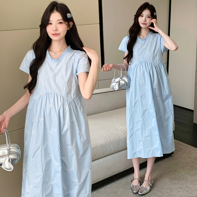 Maternity Wear Summer 2026 New Style Bowknot Embroidery Loose Comfortable Dress Fresh and Beautiful Dress for Pregnant Women Maternity Wear Summer 2026 New Style Bowknot Embroidery Loose Comfortable Dress Fresh and Beautiful Dress for Pregnant Women