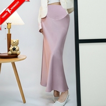 Maternity wear high-end slimming skirt acetate satin belly-supporting skirt women 2024 new fishtail long skirt summer