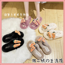 Fluffy slippers pattern 2020 new womens summer outerwear fashion net red popular plush cross slippers girl heart