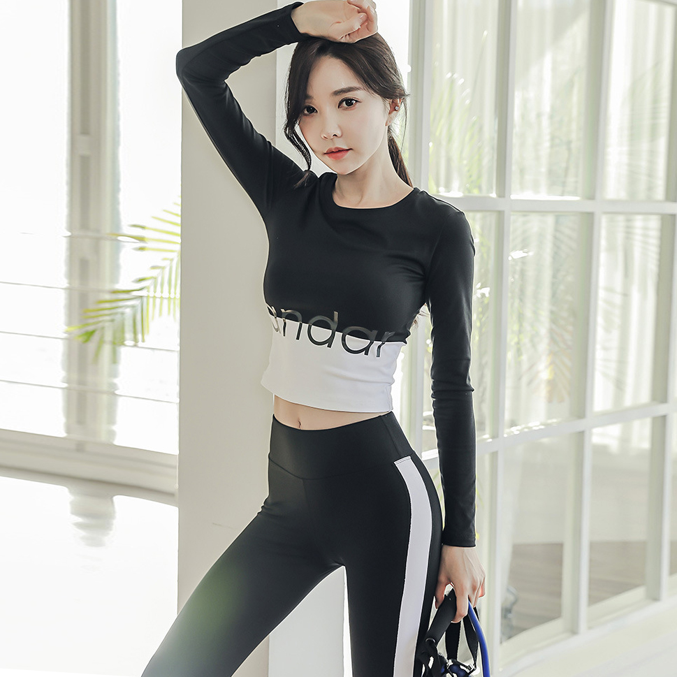 Fitness clothes sports suit women's autumn and winter style long sleeves running speed dry tight net red conspiculy and sexy and good looking yoga clothes