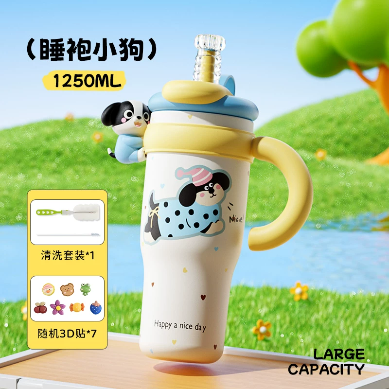 High quality glass, straw with glass, capacious ceramic tea cup