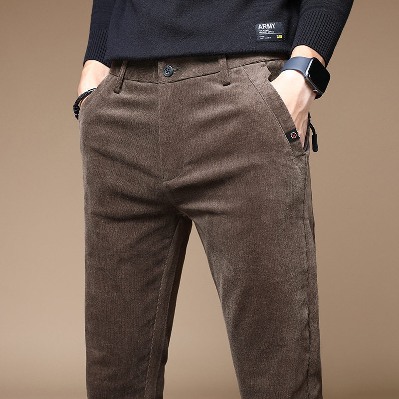 Autumn Winter New Casual Pants Man Straight Drum Light Core Suede Stretch Body Trousers Inglém Wind Men Pants Fashion Pants Men