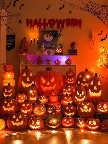Украшение ночи Хэллоуина, большой тыквенный фонарь, дверь магазина, атмосфера, макет сцены, реквизит, бар, светящиеся украшения
