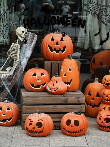 Украшение ночи Хэллоуина, большой тыквенный фонарь, дверь магазина, атмосфера, макет сцены, реквизит, бар, светящиеся украшения