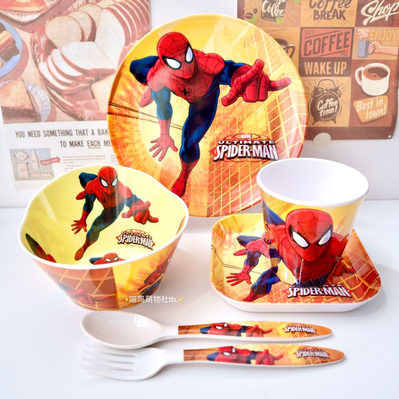 Cartoon Spider-Man Children's Tableware Cute Melamine Baby Eating Bowl Kindergarten Boy Anti-Fall Spoon Rice Bowl Set