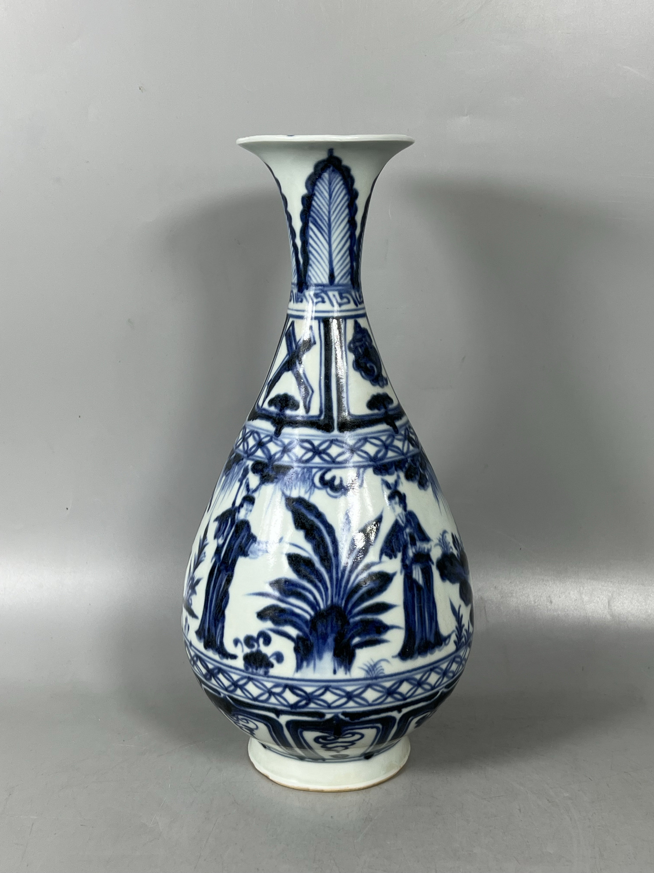 元代　人物画染付壺　花瓶　中国古玩 元代 人物画染付壺 花瓶 中国古玩