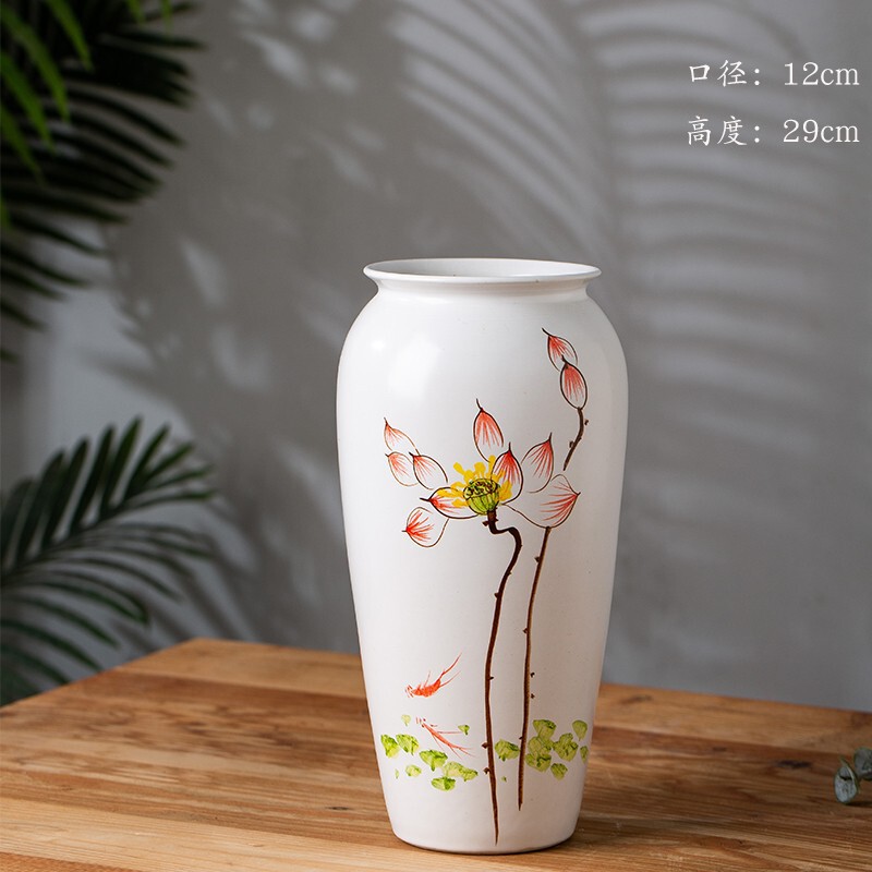 New Chinese-Style Hand-Painted Ceramic Vase, Creative Living Room Modern Fashion Flower Vessel, Home Soft Decoration Ornament, Flower Arrangement Vase New Chinese-Style Hand-Painted Ceramic Vase, Creative Living Room Modern Fashion Flower Vessel, Home Soft Decoration Ornament, Flower Arrangement Vase