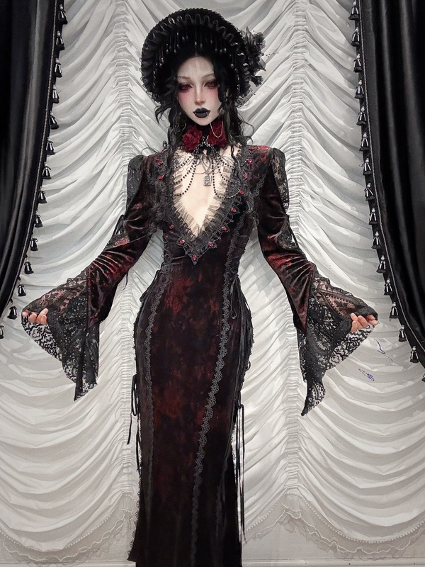 Made in Hell | Devilfashion Dark Gothic Rose Chain Slit Long Skirt Skt26702