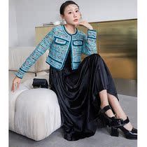 Wool world rich flower bling small fragrant wind coat top female 2021 new autumn green OL Style Women