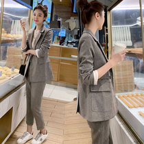 Set female 2021 new spring dress Korean casual professional slim suit two-piece autumn and winter womens gray coat