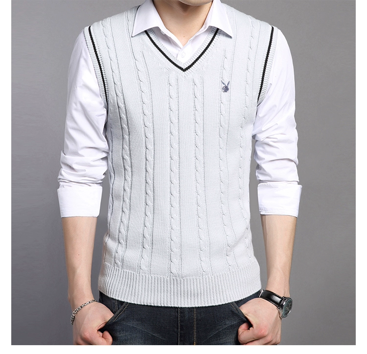 Playboy cotton ấm áp và nhung vest nam mùa thu đông vest không tay áo len thanh niên áo len phiên bản hàn quốc