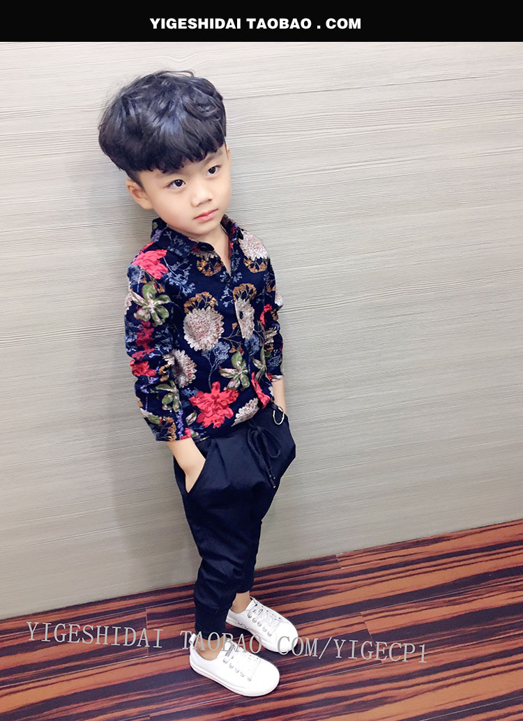 Áo sơ mi nam hoa 2018 phiên bản Hàn Quốc của áo sơ mi nam trẻ em nam mùa thu trẻ em mùa thu boy boy quần áo trẻ em áo sơ mi cho bé trai 8 tuổi