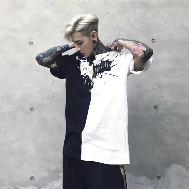 Guo Chao lỏng nam mùa hè thủy triều mới thương hiệu hip hop bf gió đường phố tay áo ngắn năm điểm t 桖 cặp đôi bf gió bảy tay áo blazer nam