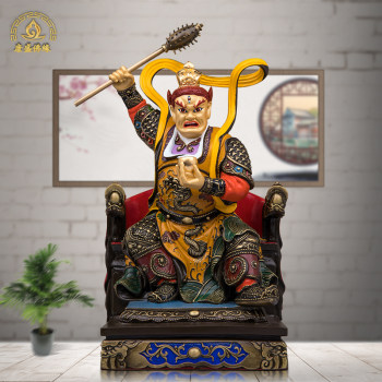 Pure Copper Painted Nalokwang Bodhisattva Statue, the Guardian Deity of the Buddha's Dining Hall, Temple Worship Ornament