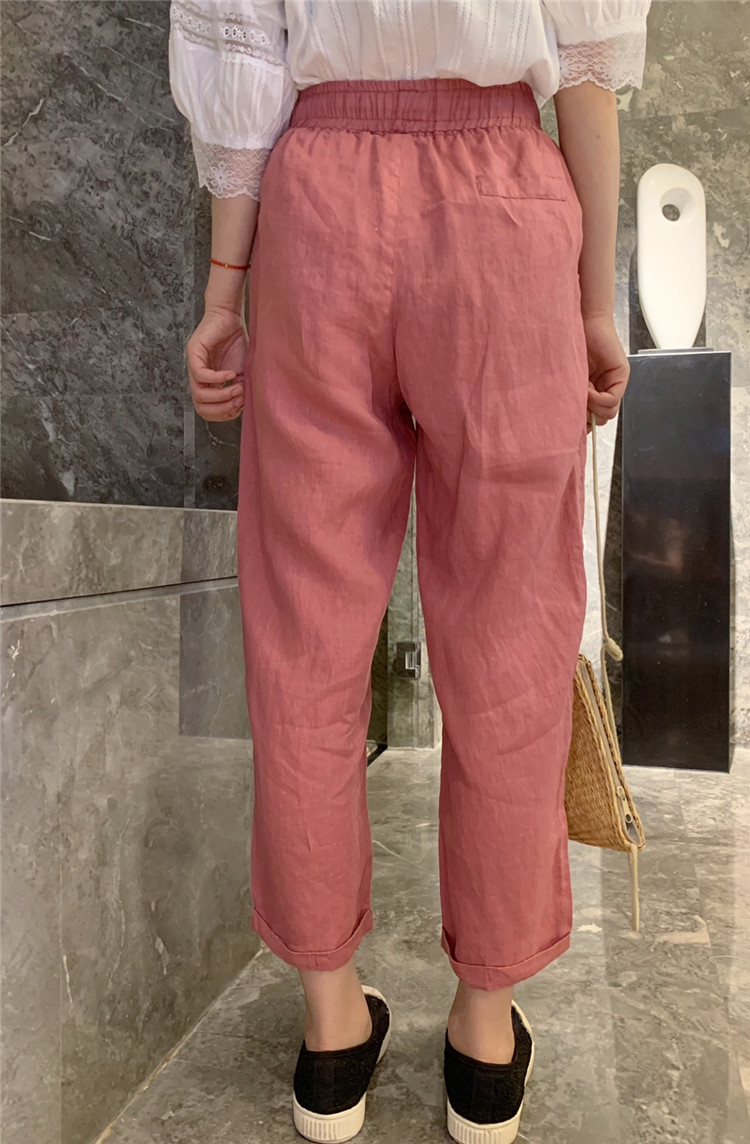 Châu Âu 2019 hè mới giản dị lanh chín quần nữ thun eo nút dây rút quần harem hoang dã thủy triều - Quần Harem quần đũi nữ đẹp