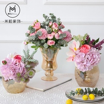 Rice golden ice crack glass vase floral set living room coffee table vase home small Vase decoration ornaments