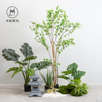 Simulation of Japanese Bell green plant landscaping large horse drunken wood plants indoor and outdoor bionic potted tree Zen landscape