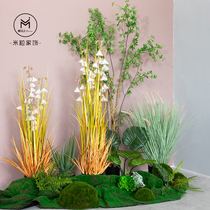 Large-scale simulation green plant landscaping new reed grass plant landscape bionic Net Red indoor green plant landing fake grass potted